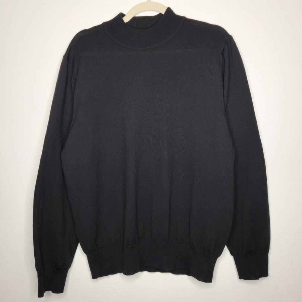 Vintage John Nordstrom Medium Black Sweater Fine Merino Wool Made Italy